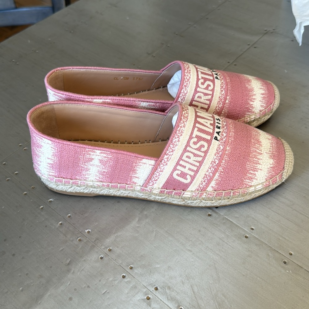 Christian Dior Granville logo espadrille flats linen pink beige sz 37.5 with box - Picture 3 of 10